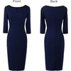 image:imageVFSHOW Womens Work Business Office Zipper Up Slim Bodycon Sheath Dress  34 Sleeve Crew Neck Front Zipper Crisscross Waist Church Spring Fall Pencil DressDark Blue