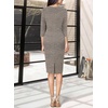 image:imageVFSHOW Womens Work Business Office Zipper Up Slim Bodycon Sheath Dress  34 Sleeve Crew Neck Front Zipper Crisscross Waist Church Spring Fall Pencil DressBeige Tweed