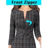 image:imageVFSHOW Womens Work Business Office Zipper Up Slim Bodycon Sheath Dress  34 Sleeve Crew Neck Front Zipper Crisscross Waist Church Spring Fall Pencil DressBlack and White Tweed