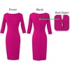 image:imageVFSHOW Womens Work Business Office Zipper Up Slim Bodycon Sheath Dress  34 Sleeve Crew Neck Front Zipper Crisscross Waist Church Spring Fall Pencil DressHot Pink