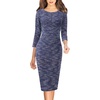 image:imageVFSHOW Womens Work Business Office Zipper Up Slim Bodycon Sheath Dress  34 Sleeve Crew Neck Front Zipper Crisscross Waist Church Spring Fall Pencil DressBlue Yarndyed Tweed