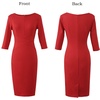 image:imageVFSHOW Womens Work Business Office Zipper Up Slim Bodycon Sheath Dress  34 Sleeve Crew Neck Front Zipper Crisscross Waist Church Spring Fall Pencil DressRed