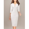 image:imageVFSHOW Womens Work Business Office Zipper Up Slim Bodycon Sheath Dress  34 Sleeve Crew Neck Front Zipper Crisscross Waist Church Spring Fall Pencil DressOffwhite