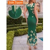 image:imageVFSHOW Womens Boat Neck Cocktail Wedding Guest Bodycon Evening Long Dress  Elegant Mermaid Dress Fitted Maxi Dress Formal Dresses Bridal Dinner Garden PartyGreen Floral Printc