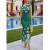 image:imageVFSHOW Womens Boat Neck Cocktail Wedding Guest Bodycon Evening Long Dress  Elegant Mermaid Dress Fitted Maxi Dress Formal Dresses Bridal Dinner Garden PartyGreen Floral Printc