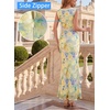 image:imageVFSHOW Womens Boat Neck Cocktail Wedding Guest Bodycon Evening Long Dress  Elegant Mermaid Dress Fitted Maxi Dress Formal Dresses Bridal Dinner Garden PartyYellow and Multi Floral Print