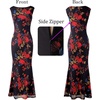 image:imageVFSHOW Womens Boat Neck Cocktail Wedding Guest Bodycon Evening Long Dress  Elegant Mermaid Dress Fitted Maxi Dress Formal Dresses Bridal Dinner Garden PartyBlack With Red Floral Print