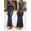 image:imageVFSHOW Womens Boat Neck Cocktail Wedding Guest Bodycon Evening Long Dress  Elegant Mermaid Dress Fitted Maxi Dress Formal Dresses Bridal Dinner Garden PartyBlue and Black Leopard Print