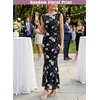 image:imageVFSHOW Womens Boat Neck Cocktail Wedding Guest Bodycon Evening Long Dress  Elegant Mermaid Dress Fitted Maxi Dress Formal Dresses Bridal Dinner Garden PartyBlack and White Floral Print