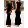 image:imageVFSHOW Womens Boat Neck Cocktail Wedding Guest Bodycon Evening Long Dress  Elegant Mermaid Dress Fitted Maxi Dress Formal Dresses Bridal Dinner Garden PartyBlack Velvet
