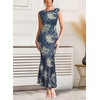 image:imageVFSHOW Womens Boat Neck Cocktail Wedding Guest Bodycon Evening Long Dress  Elegant Mermaid Dress Fitted Maxi Dress Formal Dresses Bridal Dinner Garden PartyBlue Floral Print