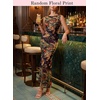 image:imageVFSHOW Womens Boat Neck Cocktail Wedding Guest Bodycon Evening Long Dress  Elegant Mermaid Dress Fitted Maxi Dress Formal Dresses Bridal Dinner Garden PartyBlack and Multi Floral Printb