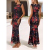 image:imageVFSHOW Womens Boat Neck Cocktail Wedding Guest Bodycon Evening Long Dress  Elegant Mermaid Dress Fitted Maxi Dress Formal Dresses Bridal Dinner Garden PartyBlack With Red Floral Print