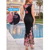 image:imageVFSHOW Womens Boat Neck Cocktail Wedding Guest Bodycon Evening Long Dress  Elegant Mermaid Dress Fitted Maxi Dress Formal Dresses Bridal Dinner Garden PartyBlack and Pink Floral Print