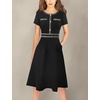 image:imageVFSHOW Womens Buttons Pockets Work Office Business Casual ALine Dresses  Short Sleeve Crew Neck Elegant Church Party Knee Length Slim Fit and Flare Skater Swing DressBlack