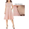image:imageVFSHOW Womens Buttons Pockets Work Office Business Casual ALine Dresses  Short Sleeve Crew Neck Elegant Church Party Knee Length Slim Fit and Flare Skater Swing DressPink Tweed With Beige Tweed Trim