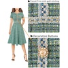 image:imageVFSHOW Womens Buttons Pockets Work Office Business Casual ALine Dresses  Short Sleeve Crew Neck Elegant Church Party Knee Length Slim Fit and Flare Skater Swing DressGreen Tweed