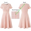 image:imageVFSHOW Womens Buttons Pockets Work Office Business Casual ALine Dresses  Short Sleeve Crew Neck Elegant Church Party Knee Length Slim Fit and Flare Skater Swing DressPink Tweed With Beige Tweed Trim
