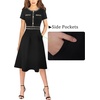 image:imageVFSHOW Womens Buttons Pockets Work Office Business Casual ALine Dresses  Short Sleeve Crew Neck Elegant Church Party Knee Length Slim Fit and Flare Skater Swing DressBlack