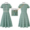 image:imageVFSHOW Womens Buttons Pockets Work Office Business Casual ALine Dresses  Short Sleeve Crew Neck Elegant Church Party Knee Length Slim Fit and Flare Skater Swing DressGreen Tweed