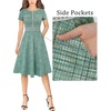 image:imageVFSHOW Womens Buttons Pockets Work Office Business Casual ALine Dresses  Short Sleeve Crew Neck Elegant Church Party Knee Length Slim Fit and Flare Skater Swing DressGreen Tweed