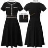 image:imageVFSHOW Womens Buttons Pockets Work Office Business Casual ALine Dresses  Short Sleeve Crew Neck Elegant Church Party Knee Length Slim Fit and Flare Skater Swing DressBlack