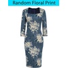 image:imageVFSHOW Womens Cocktail Party Sexy Square Neck 34 Sleeve Dresses Evening Elegant Casual Wedding Guest Bodycon Pencil Sheath Dress Blue Cream Floral Print XSmall 12565 BLU XS