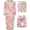 image:imageVFSHOW Womens Cocktail Party Sexy Square Neck 34 Sleeve Dresses Evening Elegant Casual Wedding Guest Bodycon Pencil Sheath Dress Pink Floral Print XXXLarge 12556 PIK 3XL