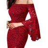 image:imageVFSHOW Womens Formal Prom Off Shoulder Ruffle Bell Sleeve Gala Maxi Dress  Sexy High Slit Wedding Guest Party Black Tie Ball Long Cocktail Evening GownRed Floral Lace Black Lining