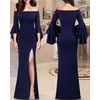 image:imageVFSHOW Womens Formal Prom Off Shoulder Ruffle Bell Sleeve Gala Maxi Dress  Sexy High Slit Wedding Guest Party Black Tie Ball Long Cocktail Evening GownDark Blue