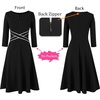image:imageVFSHOW Womens Front Zipper Work Business Casual Office Church A Line Dress  34 Sleeves Elegant Professional Crisscross Waist Knee Length Slim Fit and Flare Skater DressesBlack With White Piping