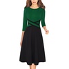 image:imageVFSHOW Womens Front Zipper Work Business Casual Office Church A Line Dress  34 Sleeves Elegant Professional Crisscross Waist Knee Length Slim Fit and Flare Skater DressesGreen and Black