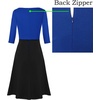 image:imageVFSHOW Womens Front Zipper Work Business Casual Office Church A Line Dress  34 Sleeves Elegant Professional Crisscross Waist Knee Length Slim Fit and Flare Skater DressesRoyal Blue and Black