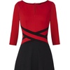 image:imageVFSHOW Womens Front Zipper Work Business Casual Office Church A Line Dress  34 Sleeves Elegant Professional Crisscross Waist Knee Length Slim Fit and Flare Skater DressesRed and Black