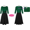 image:imageVFSHOW Womens Front Zipper Work Business Casual Office Church A Line Dress  34 Sleeves Elegant Professional Crisscross Waist Knee Length Slim Fit and Flare Skater DressesGreen and Black