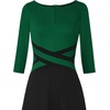 image:imageVFSHOW Womens Front Zipper Work Business Casual Office Church A Line Dress  34 Sleeves Elegant Professional Crisscross Waist Knee Length Slim Fit and Flare Skater DressesGreen and Black