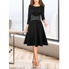image:imageVFSHOW Womens Front Zipper Work Business Casual Office Church A Line Dress  34 Sleeves Elegant Professional Crisscross Waist Knee Length Slim Fit and Flare Skater DressesBlack With White Piping