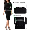 image:imageVFSHOW Womens Pleated Crew Neck Peplum Slim Work Business Bodycon Dress  34 Sleeves Professional Elegant Church Funeral Spring Fall Fitted Office Pencil Sheath DressBlack With White Piping