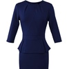 image:imageVFSHOW Womens Pleated Crew Neck Peplum Slim Work Business Bodycon Dress  34 Sleeves Professional Elegant Church Funeral Spring Fall Fitted Office Pencil Sheath DressNavy Blue