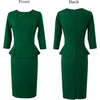image:imageVFSHOW Womens Pleated Crew Neck Peplum Slim Work Business Bodycon Dress  34 Sleeves Professional Elegant Church Funeral Spring Fall Fitted Office Pencil Sheath DressGreen