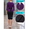 image:imageVFSHOW Womens Pleated Crew Neck Peplum Slim Work Business Bodycon Dress  34 Sleeves Professional Elegant Church Funeral Spring Fall Fitted Office Pencil Sheath DressPurple and Black