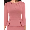 image:imageVFSHOW Womens Pleated Crew Neck Peplum Slim Work Business Bodycon Dress  34 Sleeves Professional Elegant Church Funeral Spring Fall Fitted Office Pencil Sheath DressDusty Pink