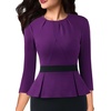 image:imageVFSHOW Womens Pleated Crew Neck Peplum Slim Work Business Bodycon Dress  34 Sleeves Professional Elegant Church Funeral Spring Fall Fitted Office Pencil Sheath DressPurple and Black