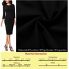 image:imageVFSHOW Womens Pleated Crew Neck Peplum Slim Work Business Bodycon Dress  34 Sleeves Professional Elegant Church Funeral Spring Fall Fitted Office Pencil Sheath DressBlack