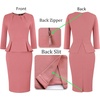 image:imageVFSHOW Womens Pleated Crew Neck Peplum Slim Work Business Bodycon Dress  34 Sleeves Professional Elegant Church Funeral Spring Fall Fitted Office Pencil Sheath DressDusty Pink