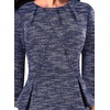 image:imageVFSHOW Womens Pleated Crew Neck Peplum Slim Work Business Bodycon Dress  34 Sleeves Professional Elegant Church Funeral Spring Fall Fitted Office Pencil Sheath DressBlue Tweed