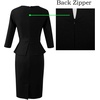 image:imageVFSHOW Womens Pleated Crew Neck Peplum Slim Work Business Bodycon Dress  34 Sleeves Professional Elegant Church Funeral Spring Fall Fitted Office Pencil Sheath DressBlack