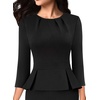 image:imageVFSHOW Womens Pleated Crew Neck Peplum Slim Work Business Bodycon Dress  34 Sleeves Professional Elegant Church Funeral Spring Fall Fitted Office Pencil Sheath DressBlackb