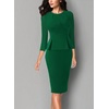 image:imageVFSHOW Womens Pleated Crew Neck Peplum Slim Work Business Bodycon Dress  34 Sleeves Professional Elegant Church Funeral Spring Fall Fitted Office Pencil Sheath DressGreen