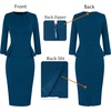 image:imageVFSHOW Womens Pleated Crew Neck Peplum Slim Work Business Bodycon Dress  34 Sleeves Professional Elegant Church Funeral Spring Fall Fitted Office Pencil Sheath DressPeacock Blue